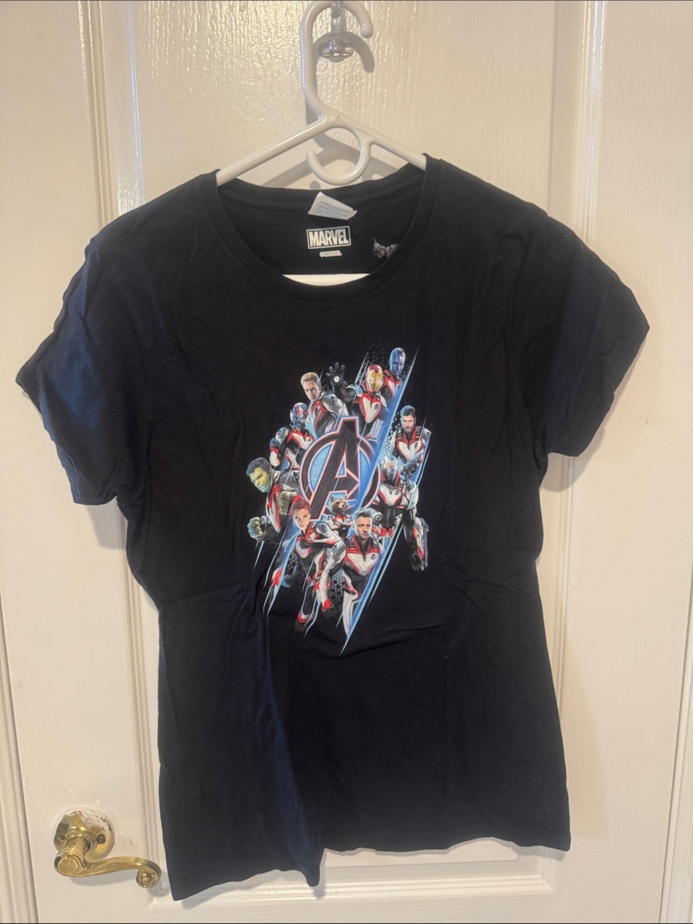Marvel Black Tee with Multi-Character Avengers Emblem